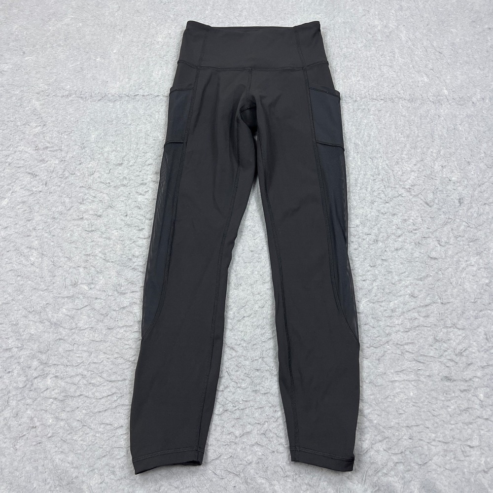 Lululemon Seek The Heat‎ Leggings Womens 4 Black Crop Mesh Ruched Tight W6C66S